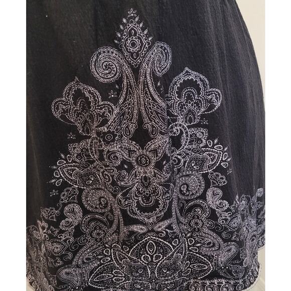 Boho V-Neck Empire Waist Blouse Black White Paisley Free People Style M - Picture 4 of 10